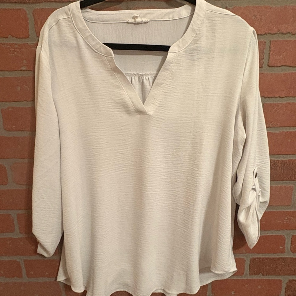 Maurices Cream V-Neck Roll-Sleeve Blouse